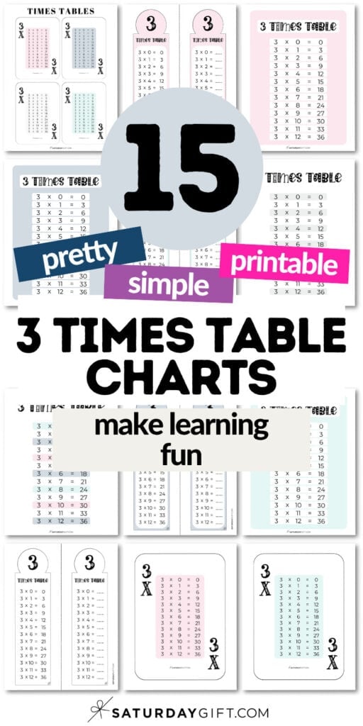 15 Pretty & Simple 3 Times Table Charts - Make Learning Fun | SaturdayGift