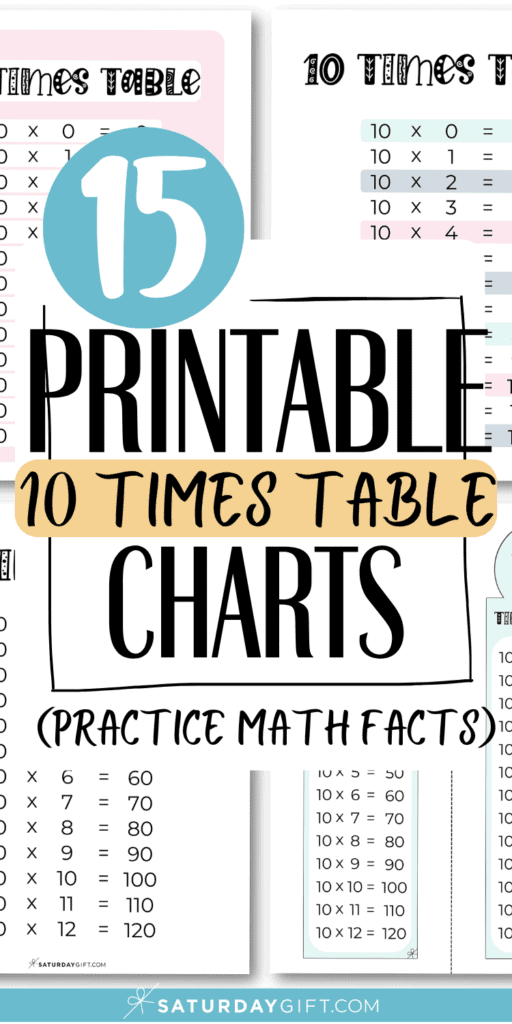 15 Printable 10 Times Table Charts - Practice Math Facts | SaturdayGift