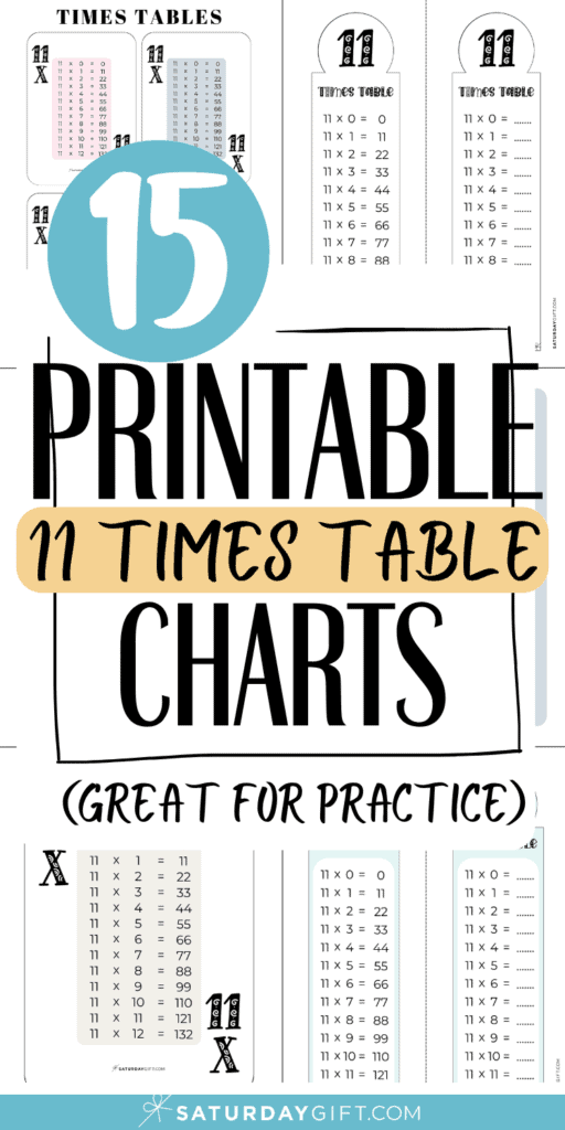 15 Printable 11 Times Table Charts - Great for Practice | SaturdayGift