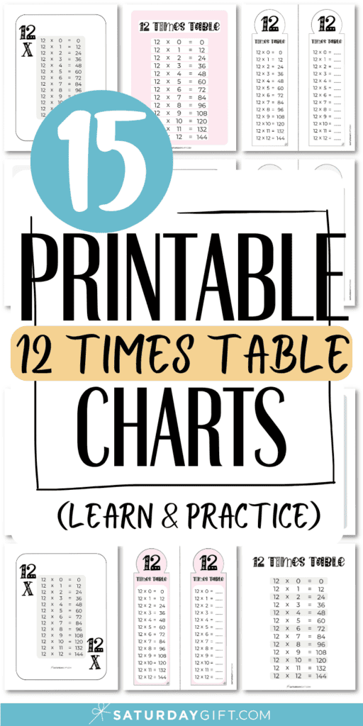 15 Printable 12 Times Table Charts - Learn & Practice | SaturdayGift