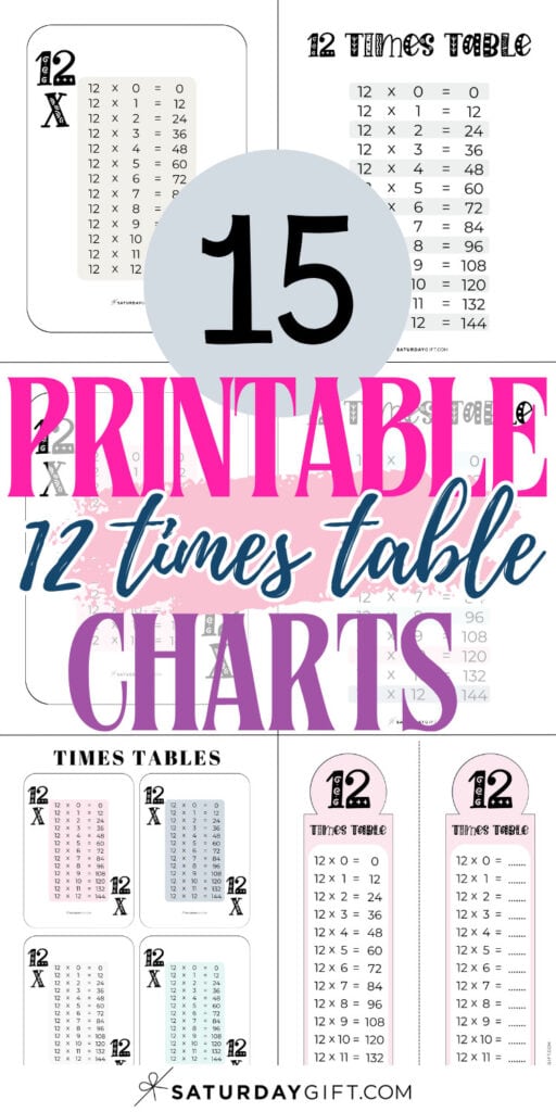 15 Printable 12 Times Table Charts | SaturdayGift