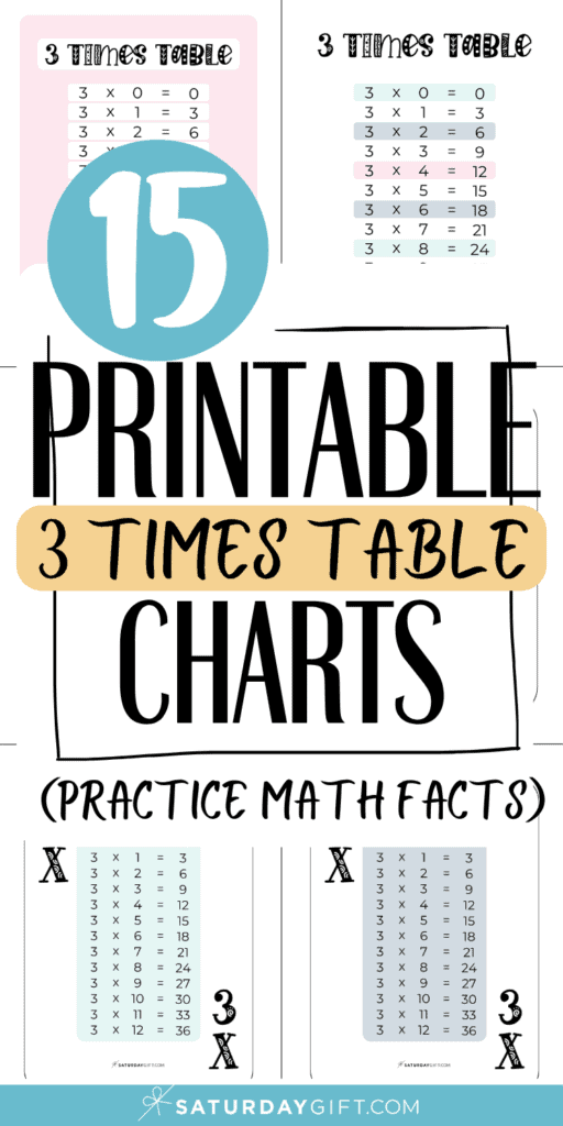 15 Printable 3 Times Table Charts - Practice Math Facts | SaturdayGift