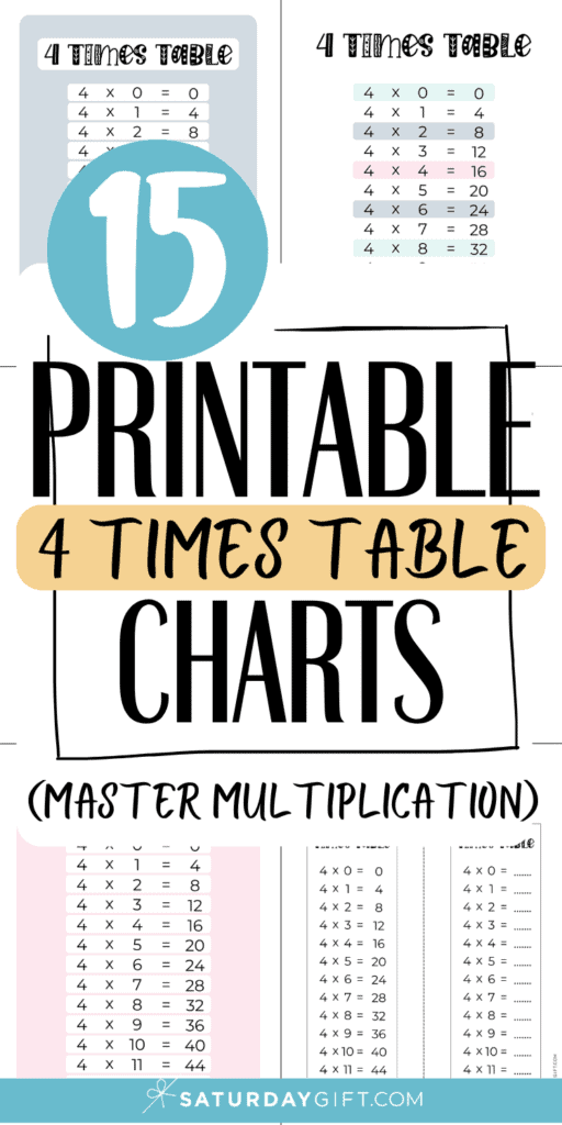 15 Printable 4 Times Table Charts - Master Multiplication | SaturdayGift