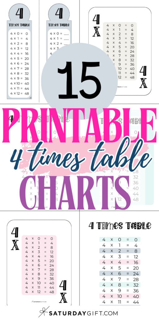 15 Printable 4 Times Table Charts | SaturdayGift