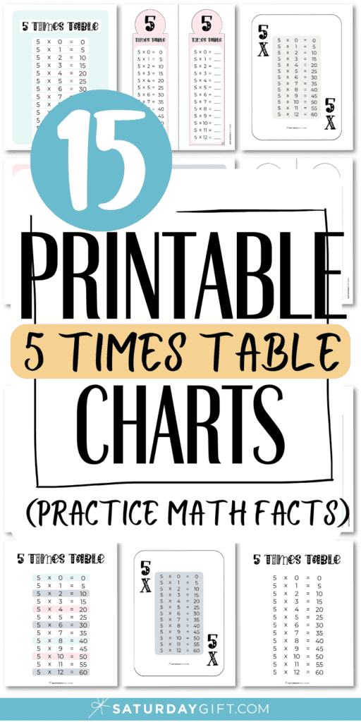 15 Printable 5 Times Table Charts - Practice Math Facts | SaturdayGift
