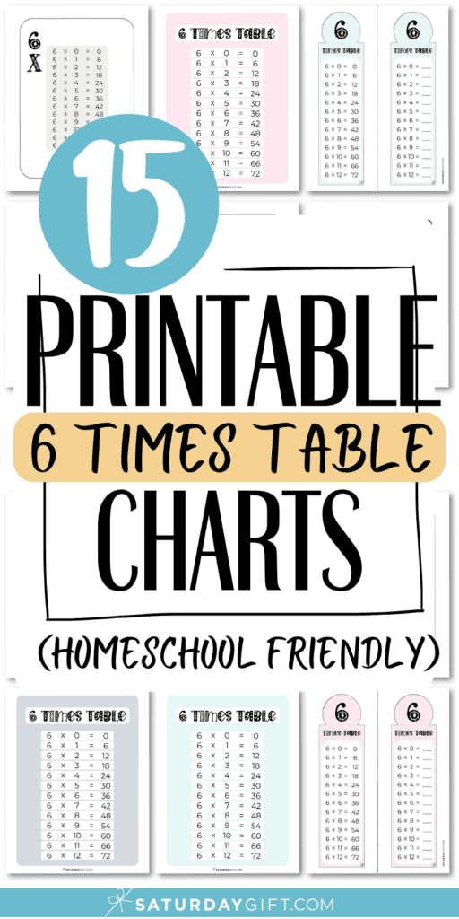 15 Printable 6 Times Table Charts - Homeschool Friendly | SaturdayGift