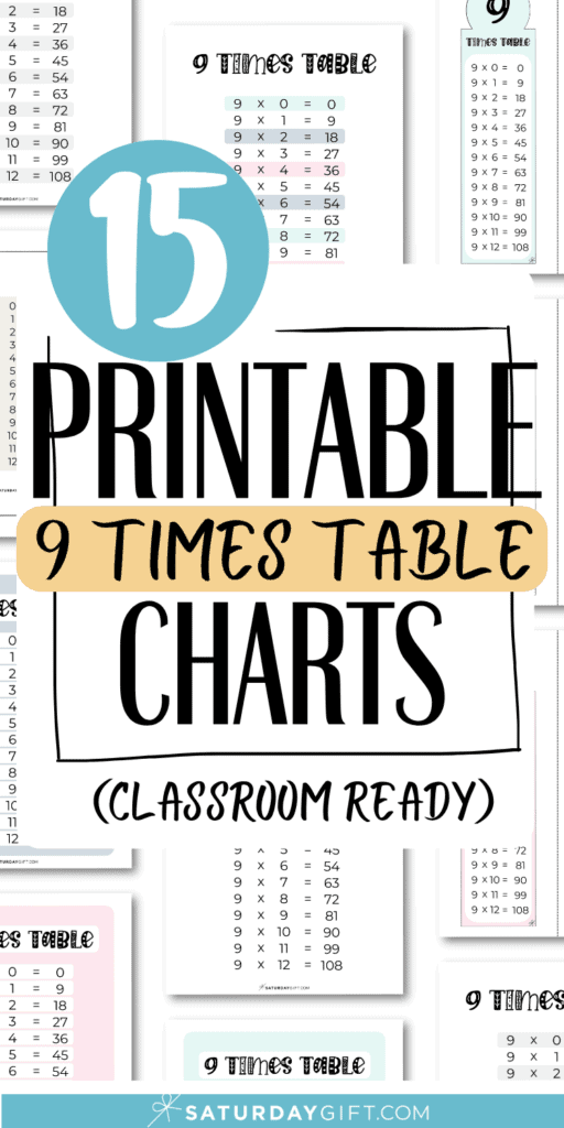 15 Printable 9 Times Table Charts - Classroom Ready | SaturdayGift