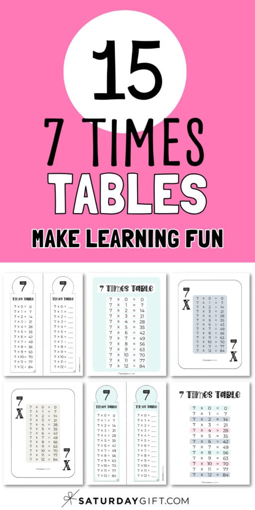 15 Seven Times Tables - Make Learning Fun | SaturdayGift