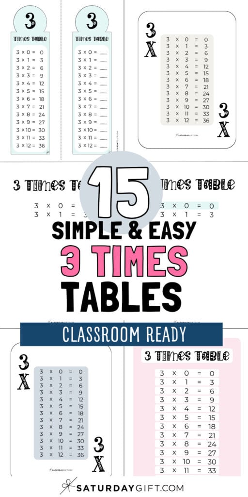 15 Simple & Easy 3 Times Tables - Classroom Ready | SaturdayGift