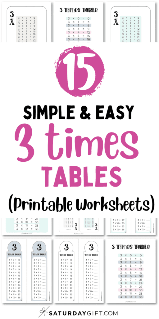 15 Simple & Easy 3 Times Tables - Printable Worksheets | SaturdayGift