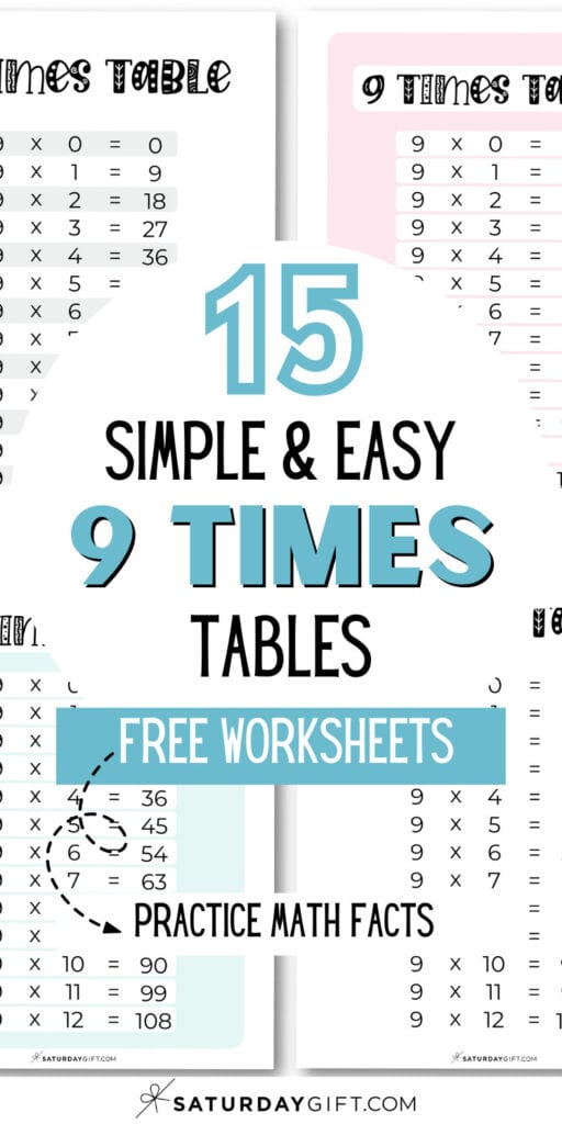 15 Simple & Easy 9 Times Tables Free Worksheets - Practice Math Facts | SaturdayGift