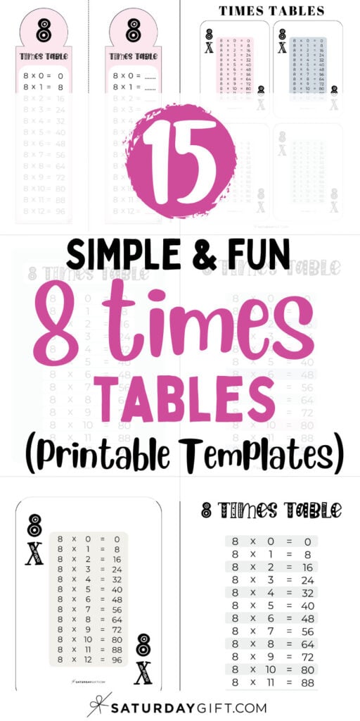 15 Simple & Fun 8 Times Tables - Printable Templates | SaturdayGift