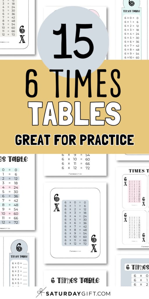 15 Six Times Tables - Great for Practice | SaturdayGift