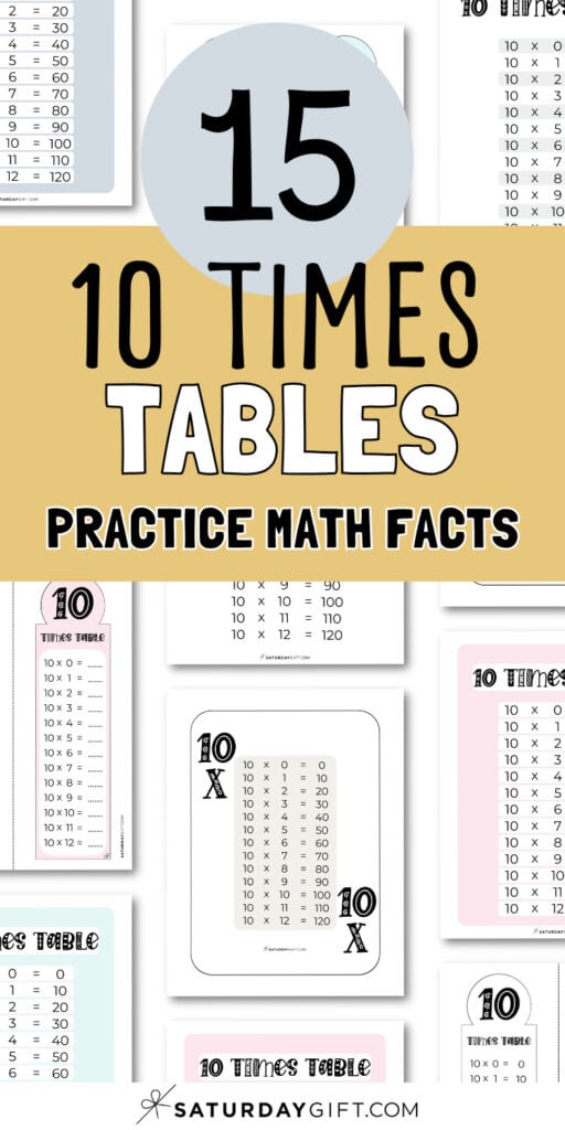 15 Ten Times Tables - Practice Math Facts | SaturdayGift