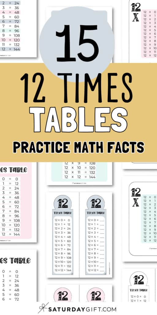 15 Twelve Times Tables - Practice Math Facts | SaturdayGift