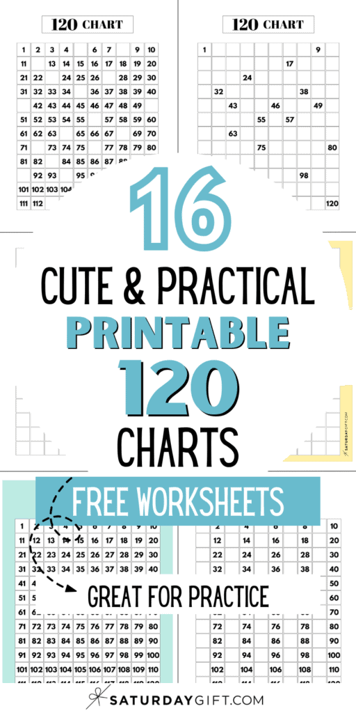 16 Cute & Practical Printable 120 Charts Fee Worksheets - Great for Practice | SaturdayGift