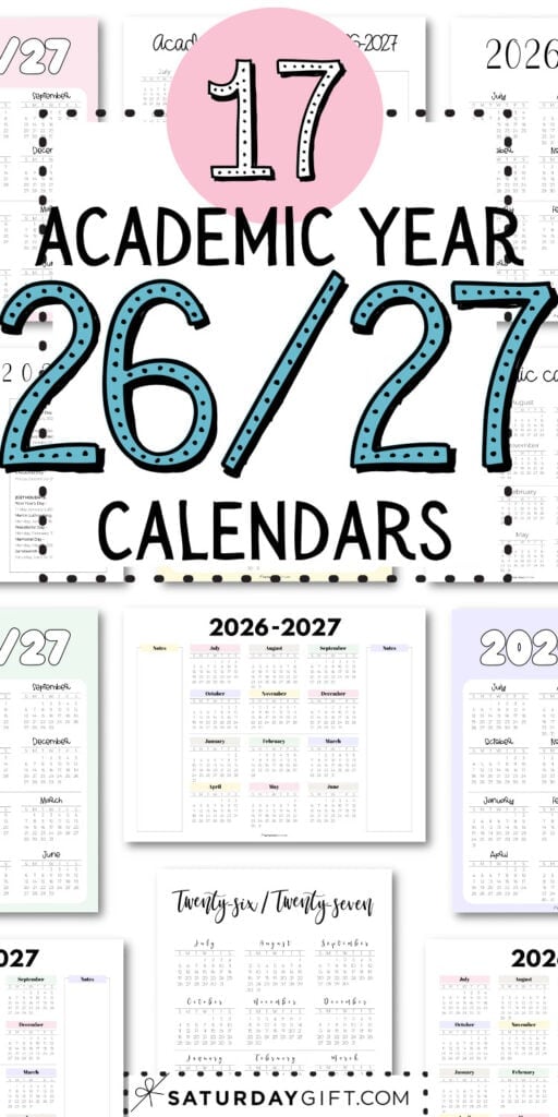 17 Academic Year 26-27 Calendars | SaturdayGift