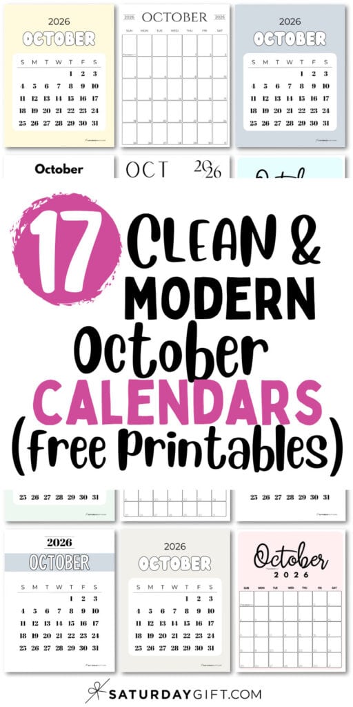 17 Clean and Modern October Calendars | SaturdayGift