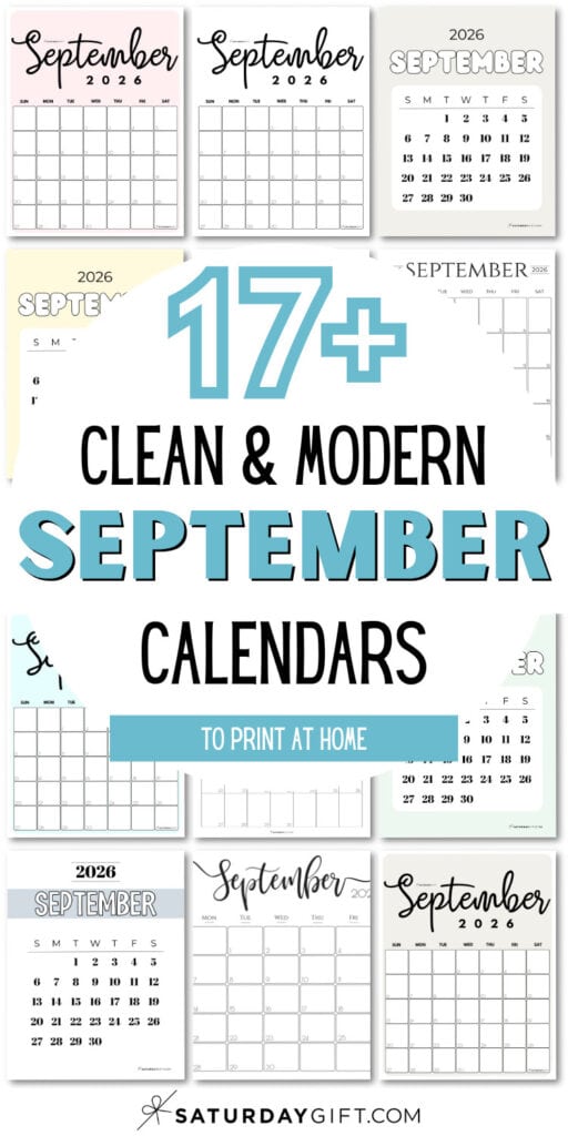 17+ Clean and Modern September Calendars | SaturdayGift