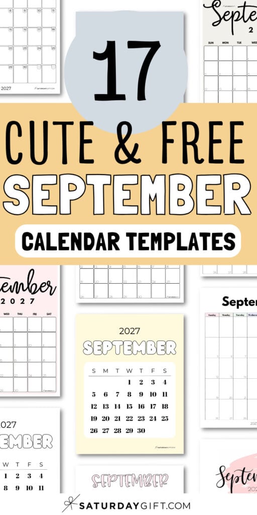 17 Cute & Free September Calendar Templates | SaturdayGift