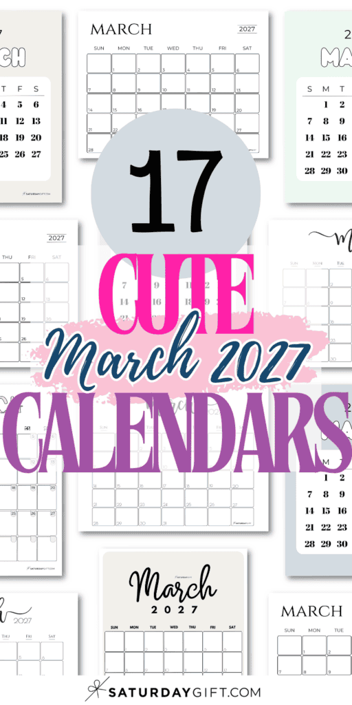 17 Cute March 2027 Calendars | SaturdayGift