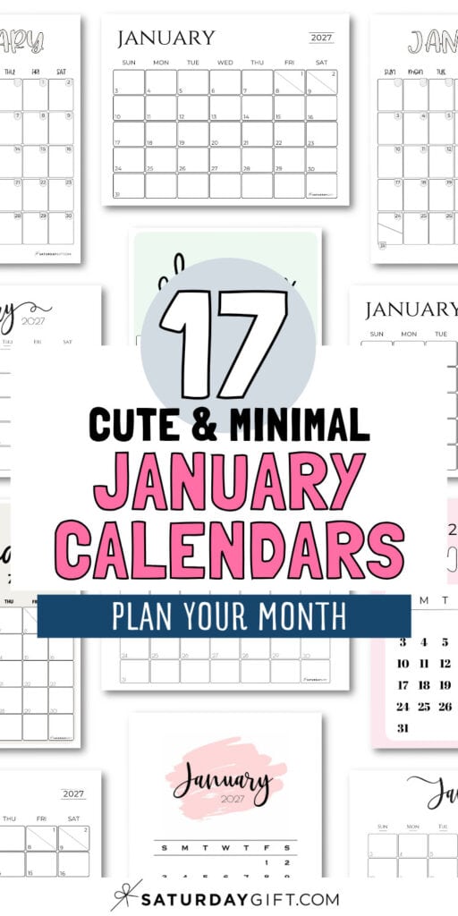 17 Cute & Minimal January Calendars - Plan Your Month | SaturdayGift