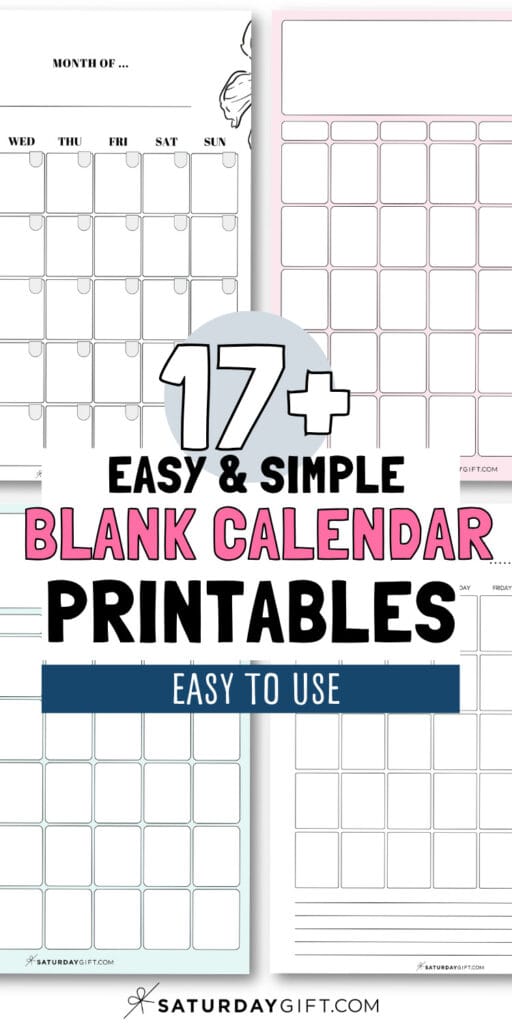 17+ Easy and Simple Blank Calendar Printables | SaturdayGift
