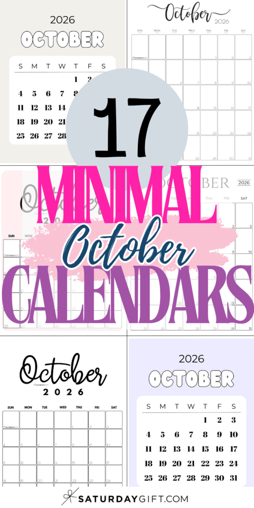 17 Minimal October Calendars | SaturdayGift