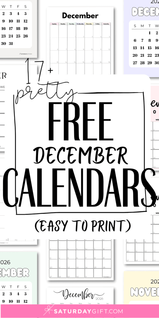 17+ Pretty Free December Calendars | SaturdayGift