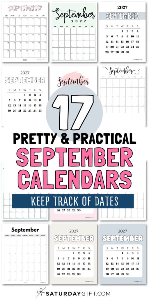17 Pretty & Practical September Calendars - Keep Track of Dates | SaturdayGitf