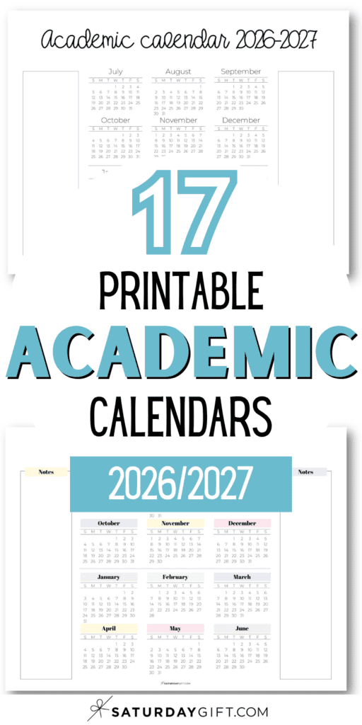 17 Printable Academic Calendars 2026-2027 | SaturdayGift
