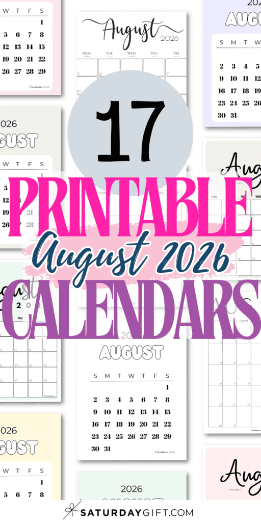 17 Printable August 2026 Calendars | SaturdayGift
