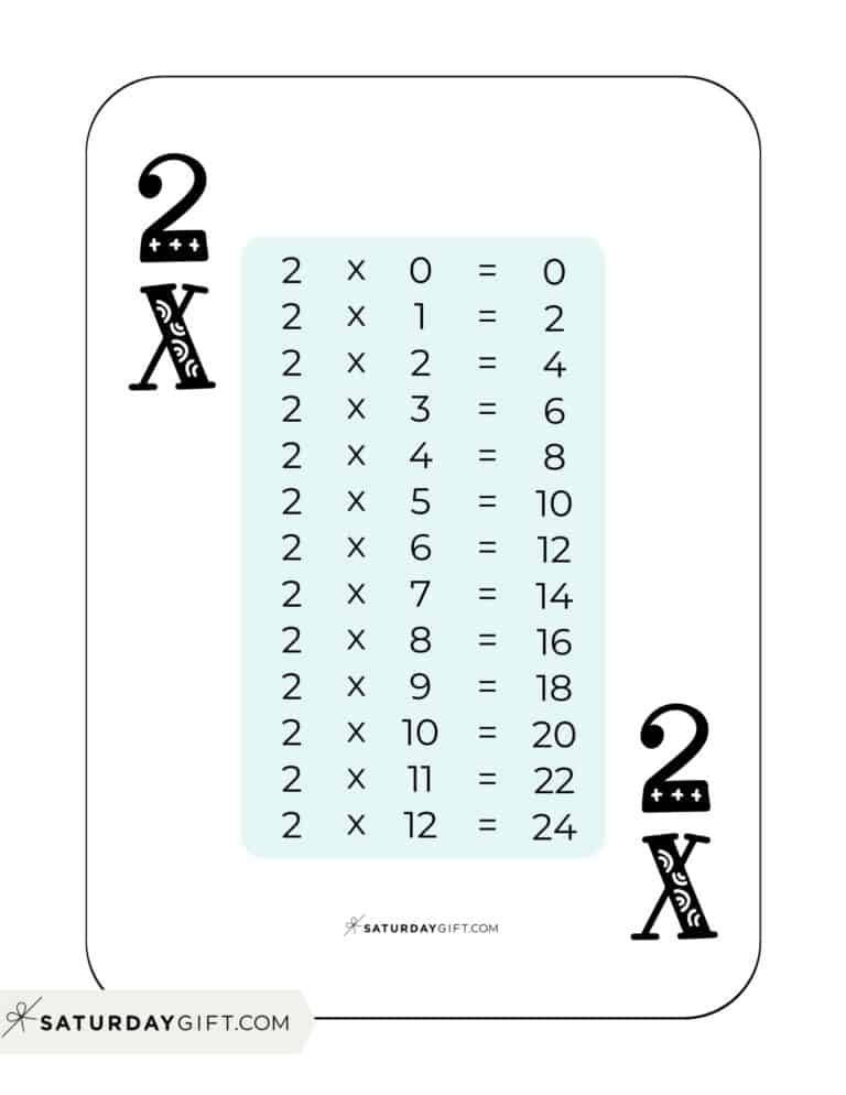 2 Times Table Chart - 15 Cute & Free Printables | SaturdayGift