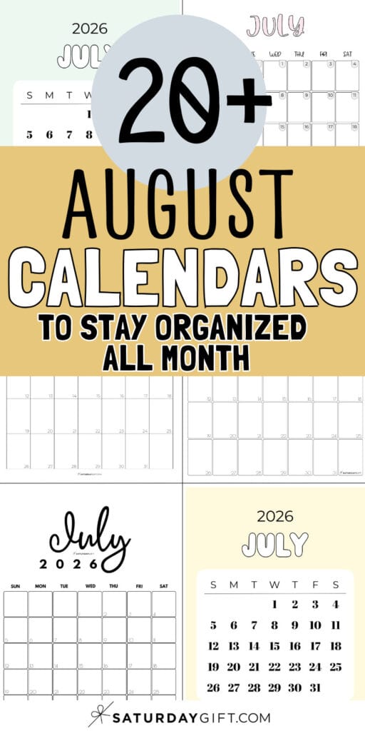 20+ August Calendars to Stay Organized All Month | SaturdayGift