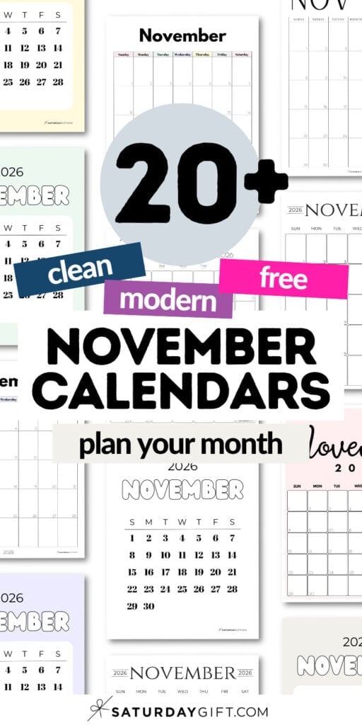 20+ Clean and Modern November Calendars | SaturdayGift