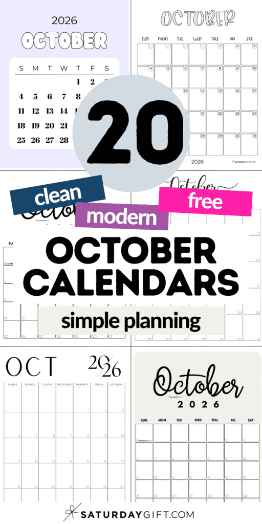 20 Clean and Modern October Calendars | SaturdayGift