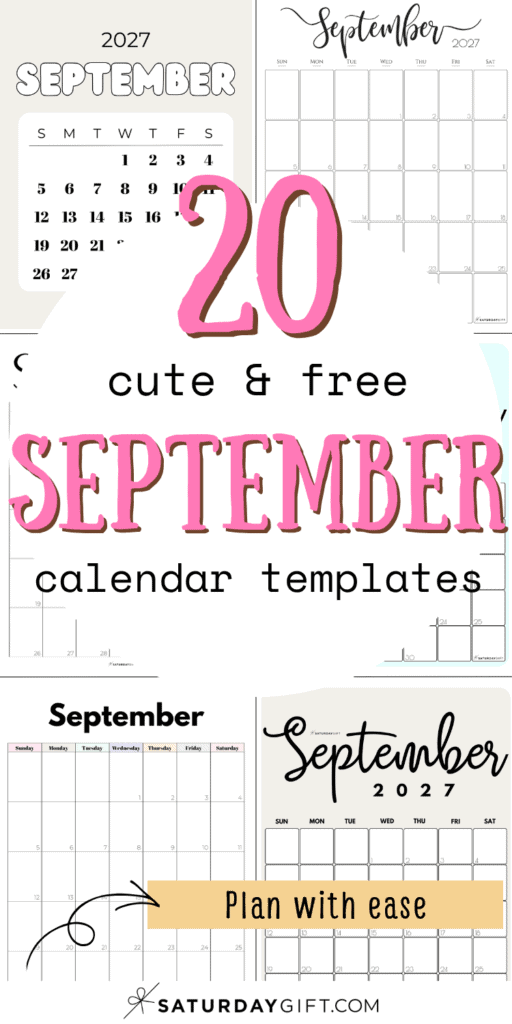 20 Cute & Free September Calendar Templates - Plan With Ease | SaturdayGift