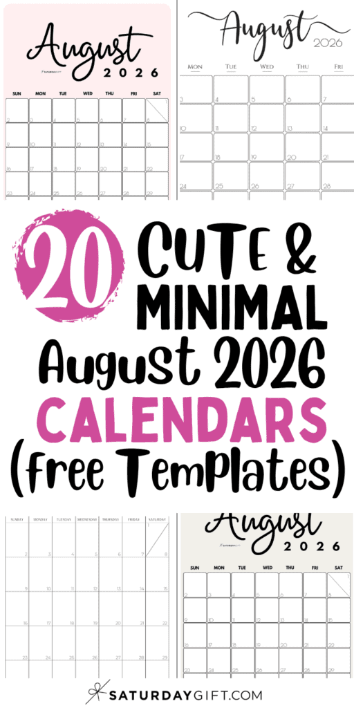 20 Cute and Minimal August 2026 Calendars | SaturdayGift