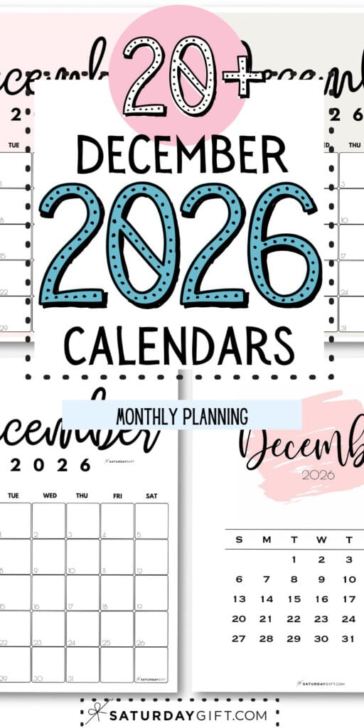 20+ December 2026 Calendars | SaturdayGift