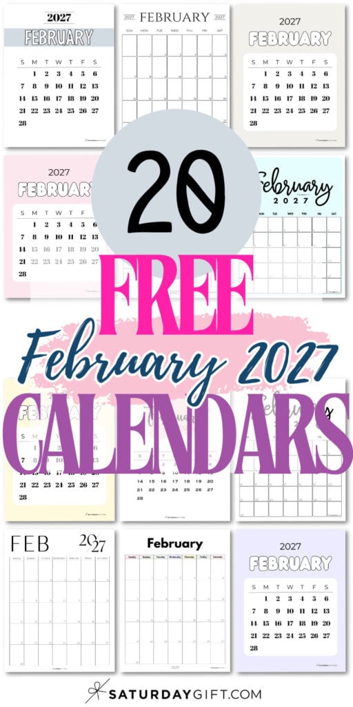 20 Free February 2027 Calendars | SaturdayGift