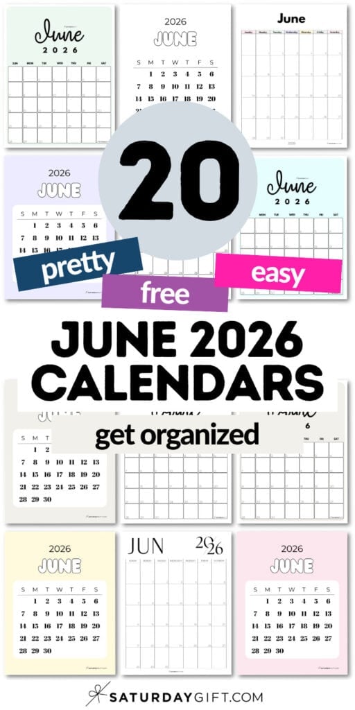 20 Free and Easy June 2026 Calendars | SaturdayGift