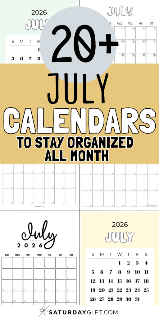 20+ July Calendars to Stay Organized All Month | SaturdayGift