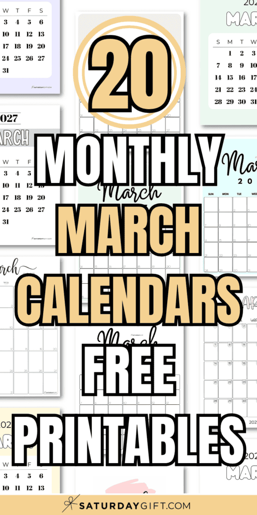 20 Monthly March Calendars Free Printables | SaturdayGift