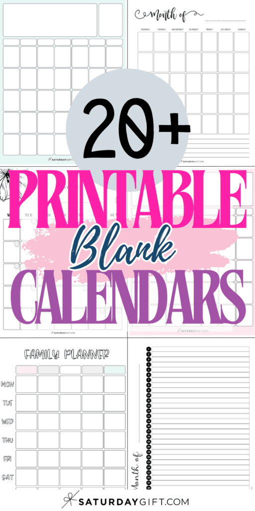 20+ Printable Blank Calendars | SaturdayGift