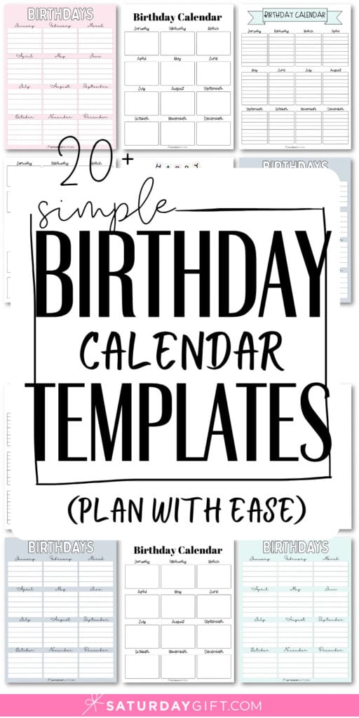 20+ Simple Birthday Calendar Templates | SaturdayGift