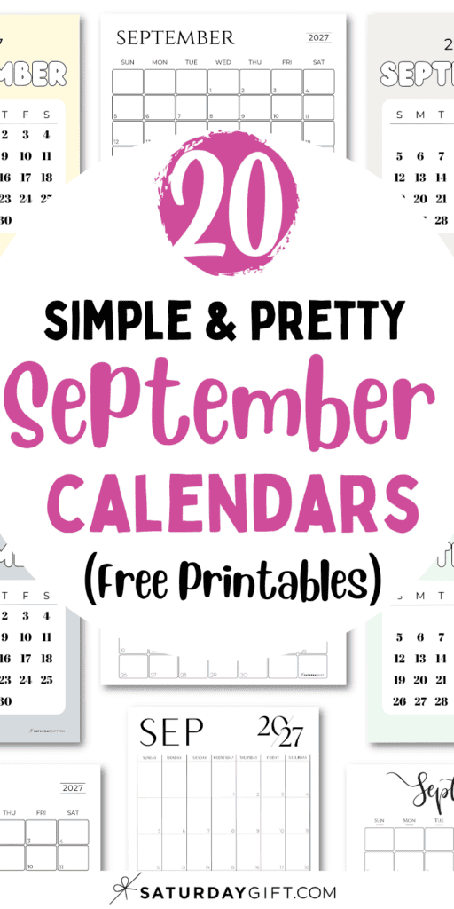 20 Simple & Pretty September Calendars - Free Printables | SaturdayGift