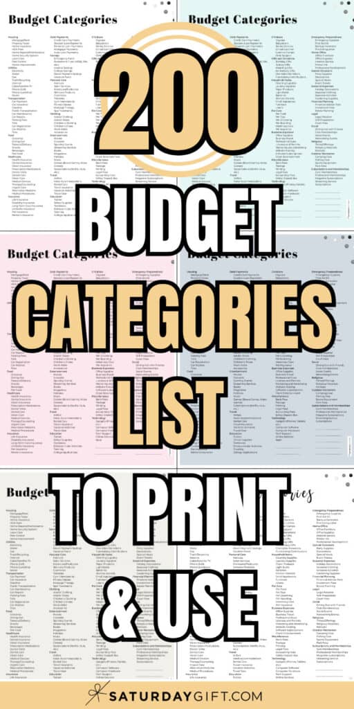 200 Budget Categories List to Print and Use | SaturdayGift