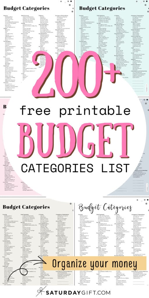 200+ Free Printable Budget Categories List | SaturdayGift