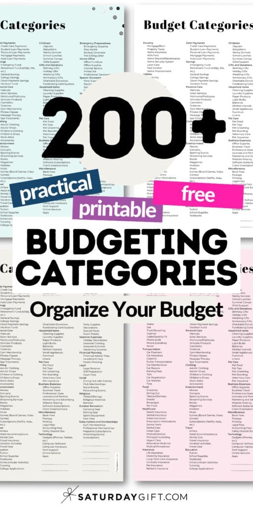 200+ Practical and Printable Budgeting Categories | SaturdayGift