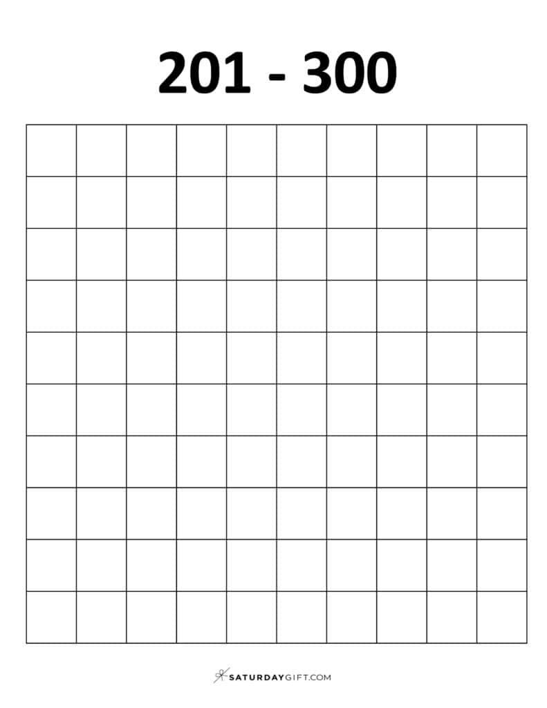 201-300 Chart - Blank thousands chart worksheets PDF Portrait | SaturdayGift